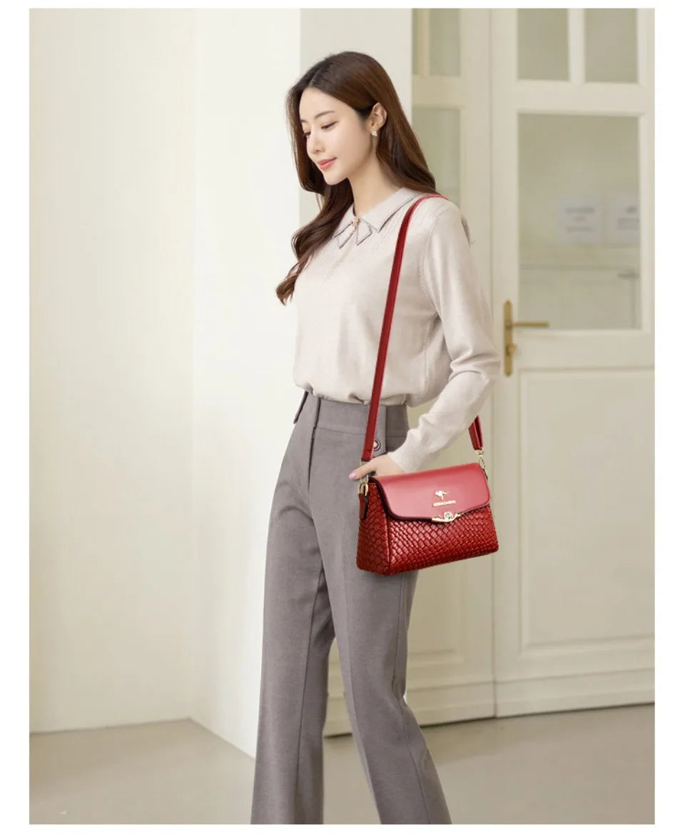 Luxury Knitted PU Leather Crossbody | Soft Shoulder Messenger Bag Luxegan