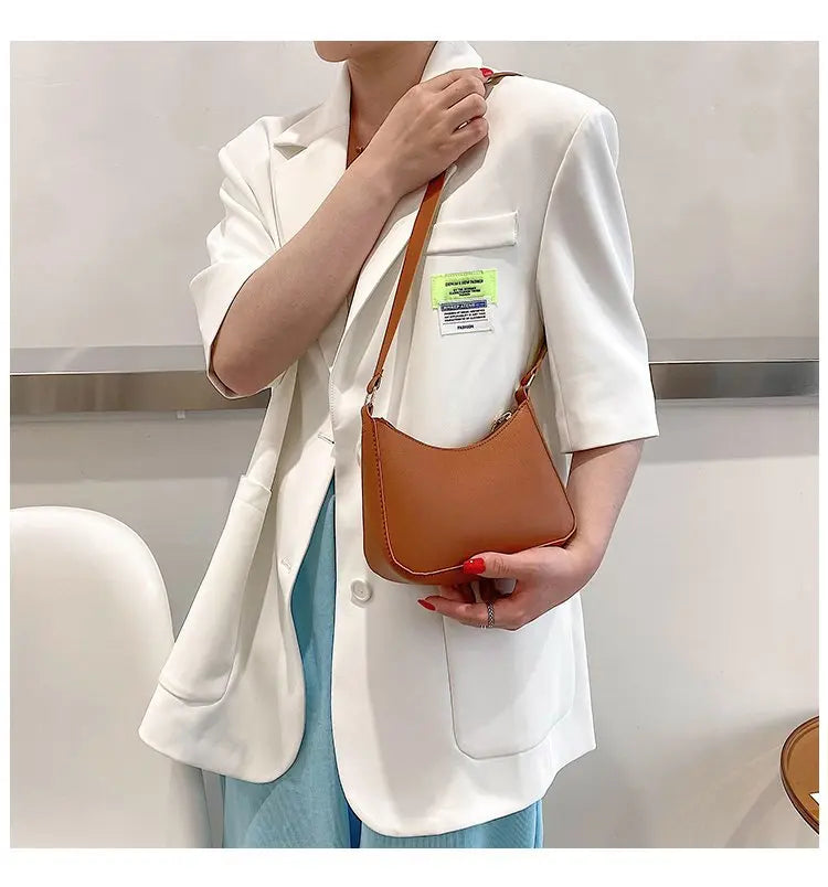 Retro PU Leather Shoulder Bag | Casual Solid Color Underarm Hobo Purse Luxegan