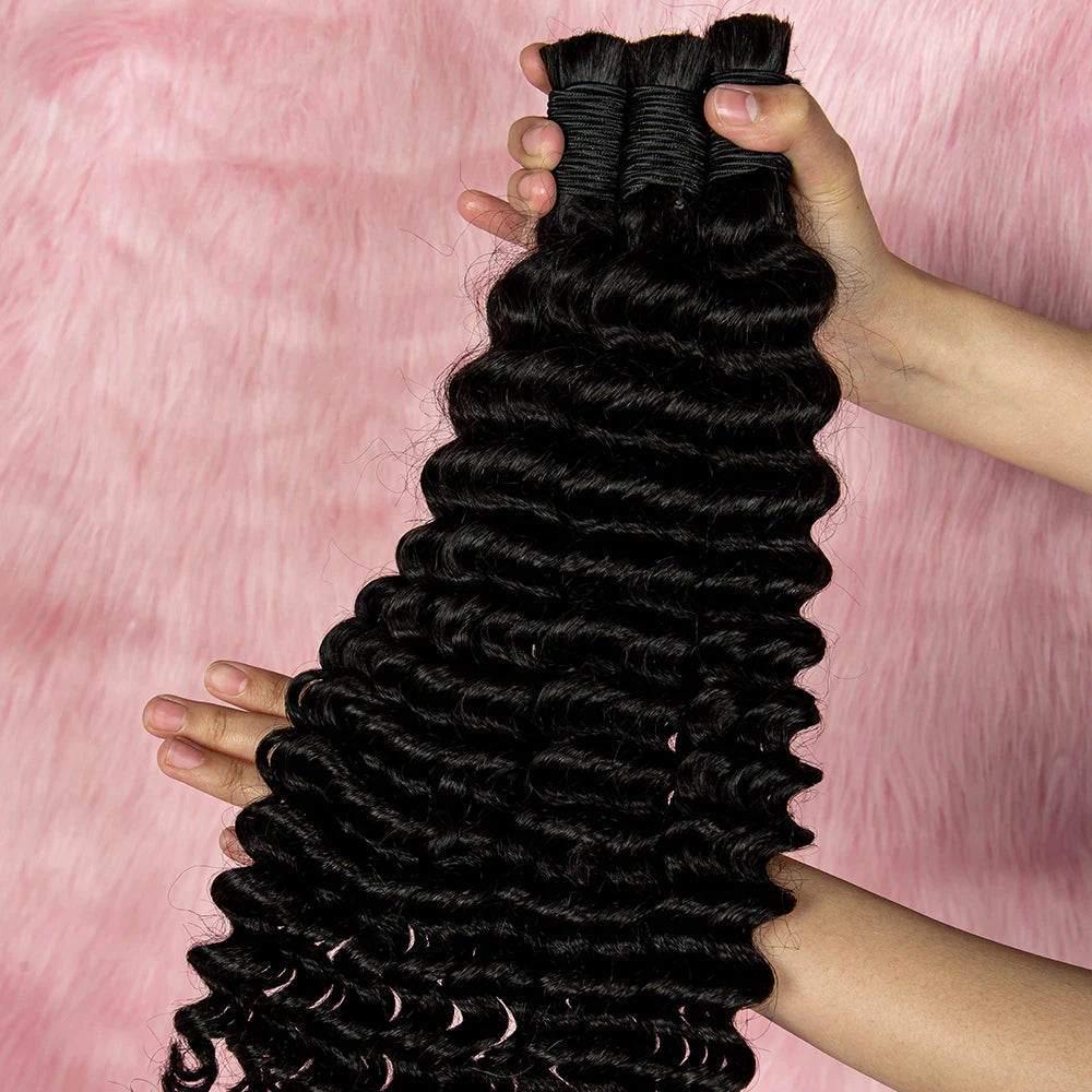 NABI Deep Wave Virgin Human Hair Bulk | Boho Braids Crochet Braiding No Weft Hair Extensions - view 5