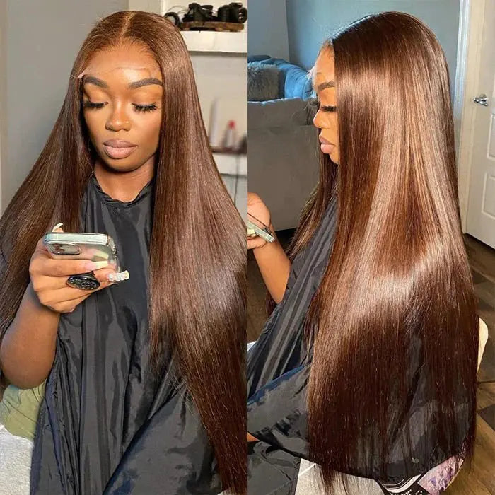 Dark Brown & Ginger Blonde Straight Wig | 13x4 Transparent Lace Front Peruvian Human Hair (Pre-Plucked) Luxegan