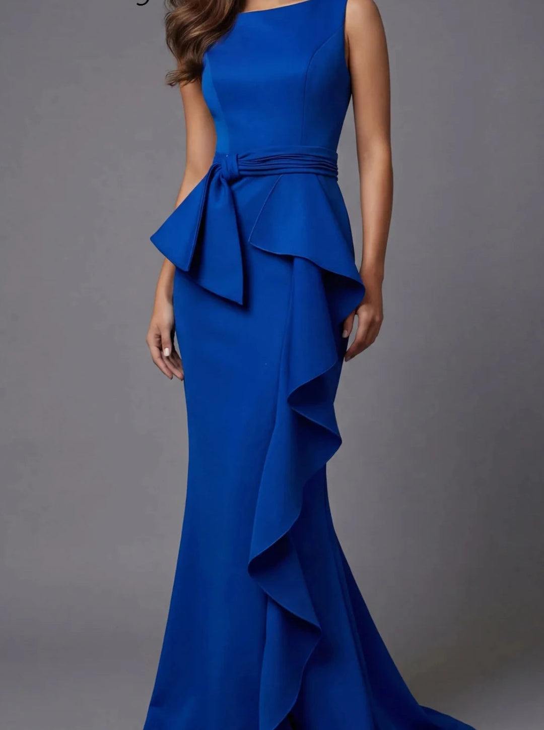 Pleat Sash Draped Mermaid Evening Dress | Scoop Neck Sleeveless Floor-Length Gown Luxegan