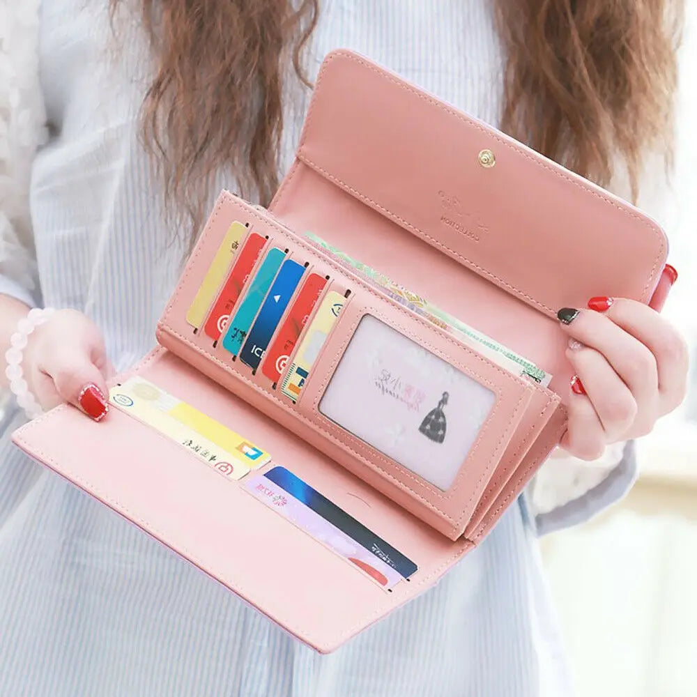 Fashion Women's Long Wallet Crown PU Leather Bifold Card Holder Money Purse Organizer Cellphone Handbag for Daily Use