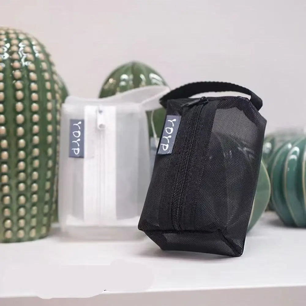Mesh & Nylon Zipper Pouch | Transparent Travel Organizer & Coin Purse Luxegan