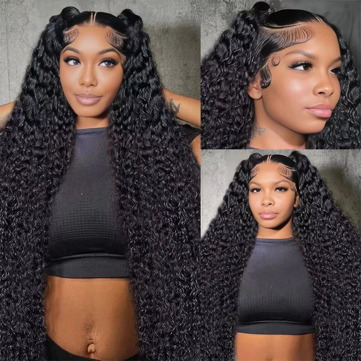 200% Density Deep Wave Curly HD Lace Frontal Wig | 13x6 Glueless Water Wave & 13x4 Pre-Plucked Human Hair Lace Front Wigs (30-40 Inch) Luxegan