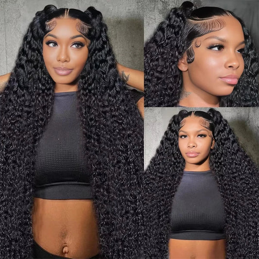 200% Density Deep Wave Curly HD Lace Frontal Wig | 13x6 Glueless Water Wave & 13x4 Pre-Plucked Human Hair Lace Front Wigs (30-40 Inch) Luxegan
