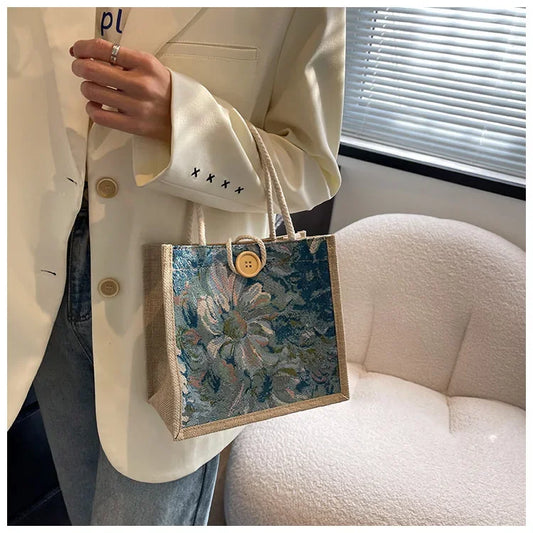 Linen-Style Nylon Tote | Portable & Solid Color Top-Handle Bag Luxegan