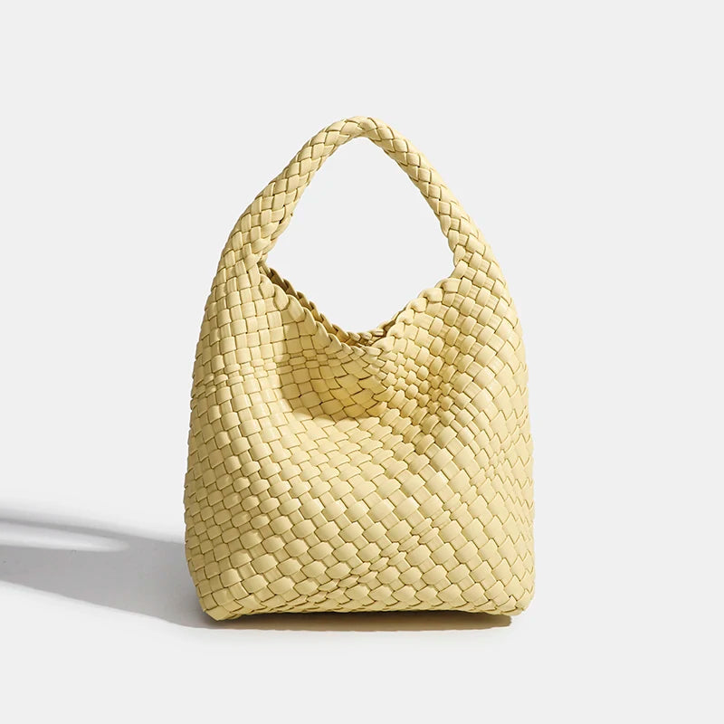 PU Woven Composite Bucket Bag | Soft Fashion Criss-cross Tote Luxegan