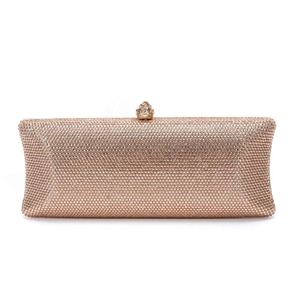Colorful Diamond Gala Evening Bag | Sophisticated Rhinestone Party Clutch | Elegant Metallic Dinner Purse | "Dignified" Hard-Shell Bridal Handbag for Versatile Occasion Styling Luxegan