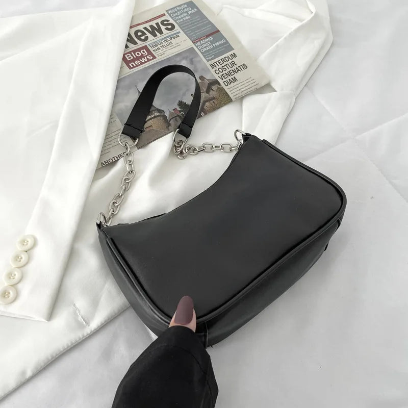 Shoulder Bags Women Underarm Chain Bag | PU Candy Colors Zipper Summer Simple Students Daily Casual Handbags Luxegan