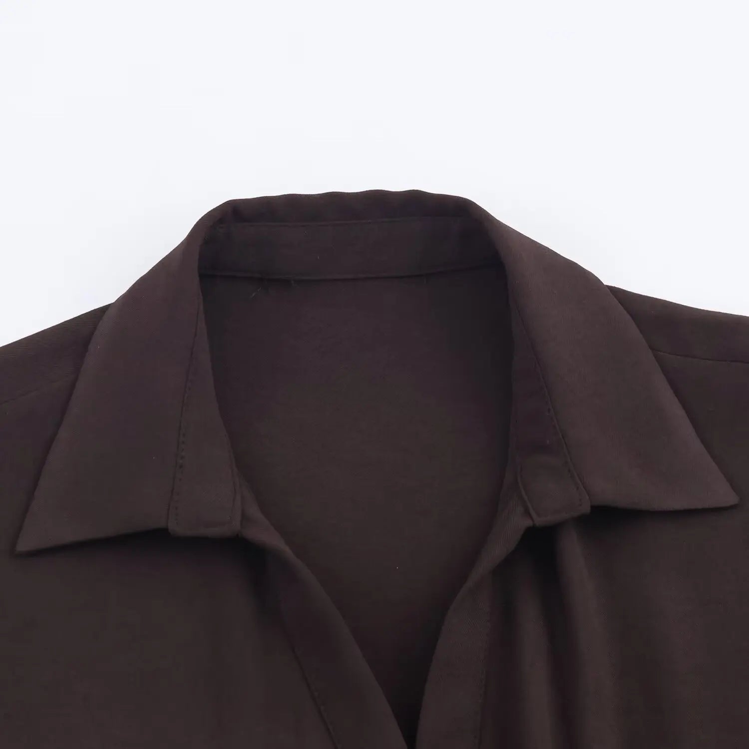 Fall Elegant Vintage Coffee Belted Long Dress | Premium Single-Breasted V-Neck Slim Fit Dress | Autumn Fashion Dinner Party Ladies Dress | Model W101211924 Full Sleeve Ankle-Length A-Line Gown Luxegan