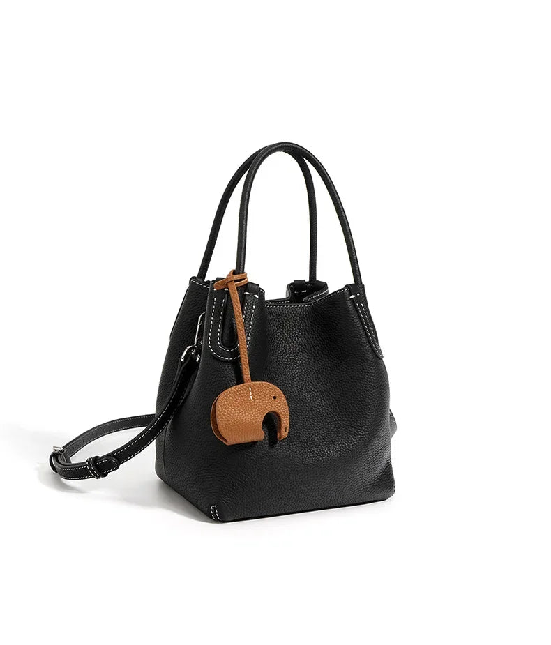 Head Layer Cowhide Bucket Bag | Soft Leather Commuter Crossbody Luxegan