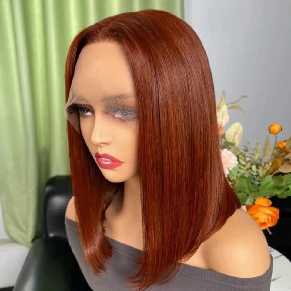  Ombre Honey Blonde & Red Wine Bob Wig | 13x4 HD Transparent Lace Front Human Hair Luxegan