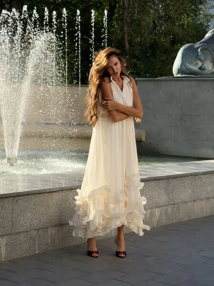 Polka Dot Halter Sleeveless Backless Regular Fit A-Line Ankle-Length Dress – Natural Waist, Summer Luxegan