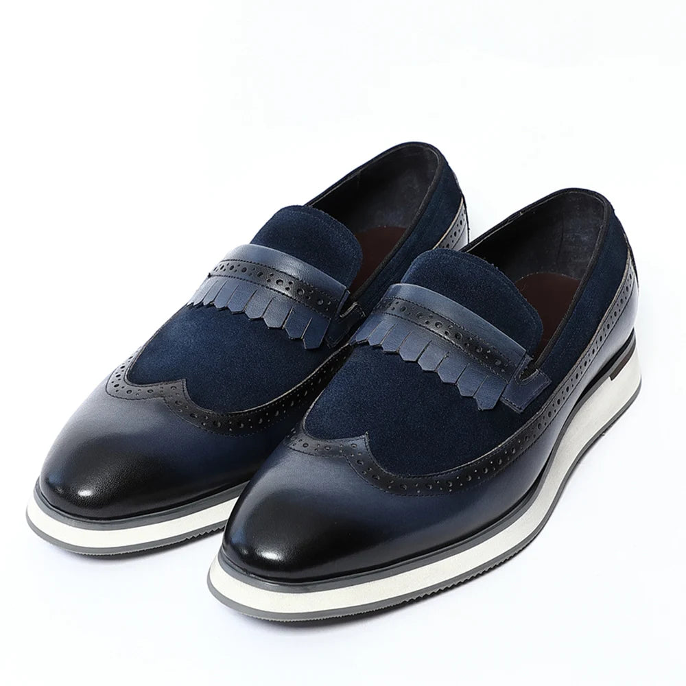 Many Colors Classy Men's Genuine Leather Tassel Loafers | Cow Suede Wingtip Brogue Casual Business Flats Luxegan