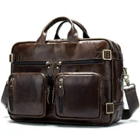 Luxury Genuine Leather Men's Briefcase | Sophisticated "Bull Leather" Silhouette | 15-inch Laptop Portfolio &amp; Messenger Bag | "Dignified" High-Performance M019 Document Bag for Radiant Versatile Styling Luxegan