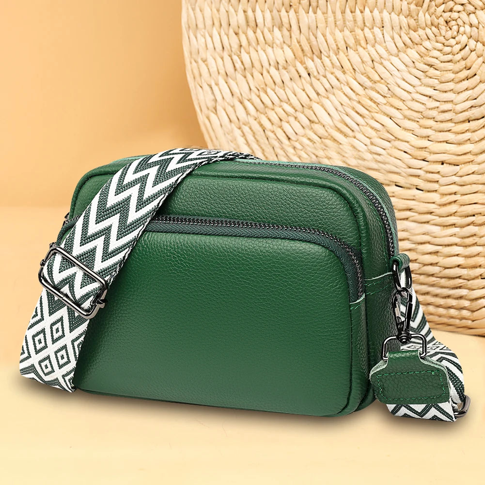 Genuine Leather Wide Strap Shoulder Bag | Solid Color Crossbody & Phone Bag Luxegan