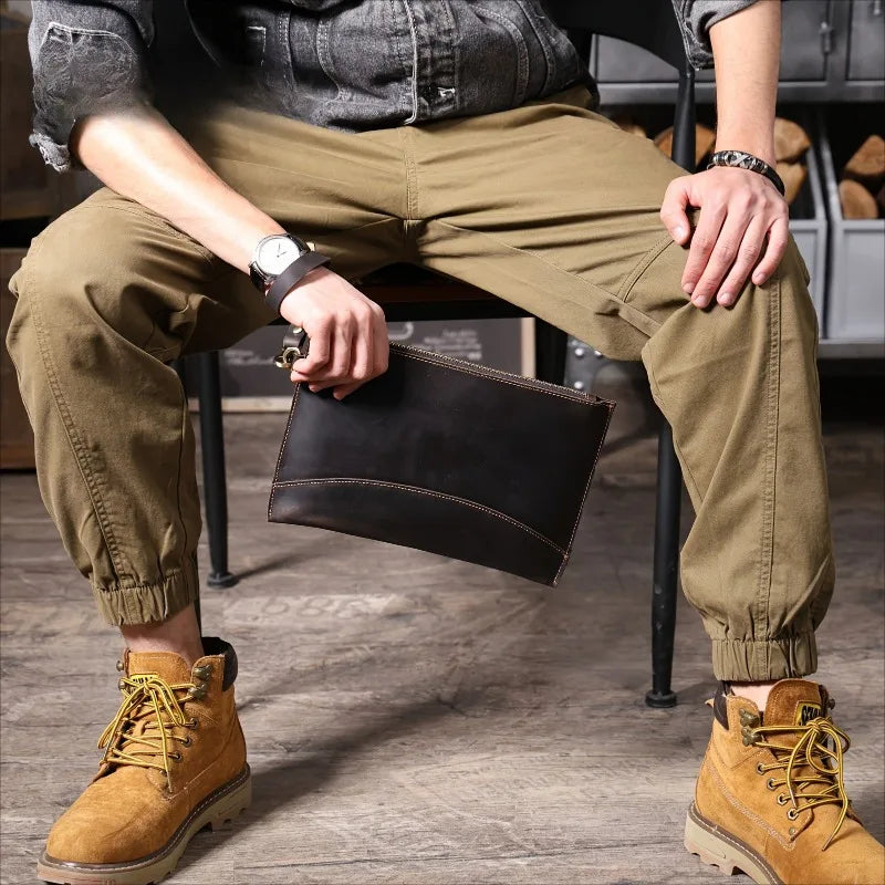 Simple Retro Crazy Horse Cowhide Clutch for Men | Handmade Genuine Leather Large Capacity Mobile Phone Wallet Luxegan