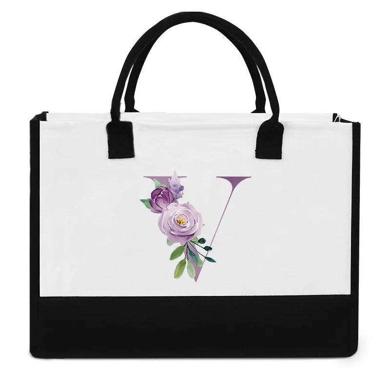 Vintage Purple Flower Series Canvas Bag | Large Capacity Reusable Jute Shopping Tote | Fashionable Imitation Sack Handbag & Casual Grocery Organizer (Unisex) Luxegan
