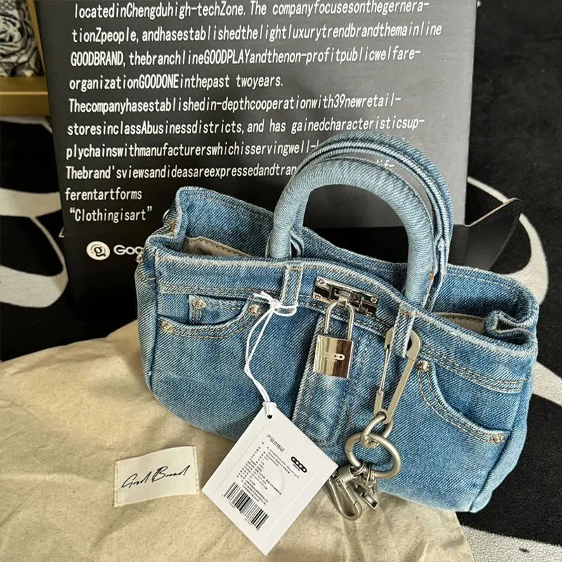 New Denim Fashion Women’s Shoulder Bag | Simple Canvas Bucket Bag for Girls | Casual Versatile Handbag with Interior Zipper Pocket | Solid Color Soft Denim Tote (Model 1) Luxegan