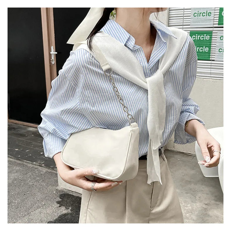 Shoulder Bags Women Underarm Chain Bag | PU Candy Colors Zipper Summer Simple Students Daily Casual Handbags Luxegan