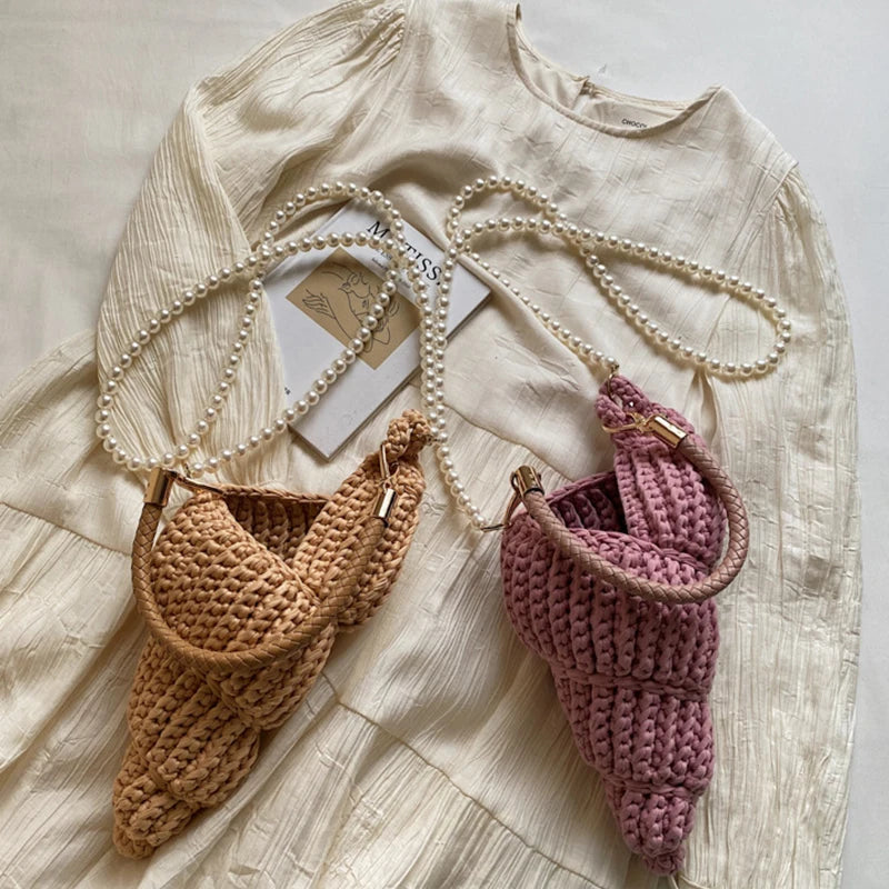 Hand-Woven Shell Bag | Luxury Pearl Chain Crossbody Purse Luxegan