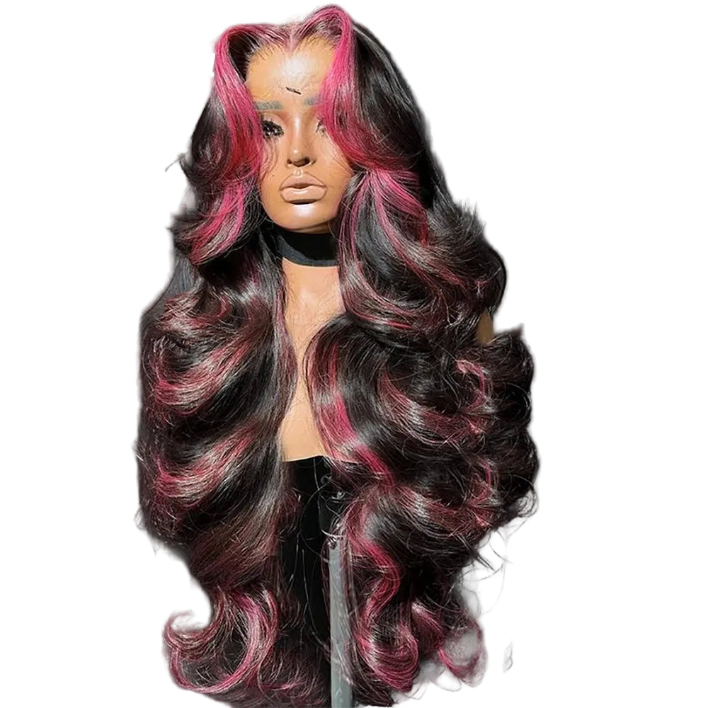Highlight Green Body Wave Wig | Sophisticated 13x4 HD Lace Frontal | Elegant Ombre "Skunk Stripe" Green High-Temperature Fiber | "Dignified" Pre-Plucked Glueless Wig for Radiant Versatile Styling Luxegan