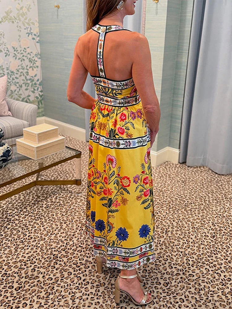 Women's Floral Print Slip Dress – Ankle-Length A-Line Beach Dress Luxegan