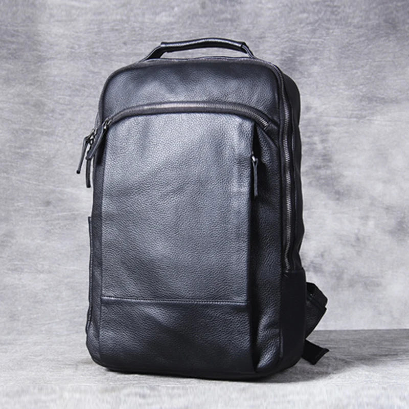 High-Quality Genuine Cow Leather Backpack | Fashion Urban Rucksack & Student School Bag | Large 35L Capacity Travel Knapsack with 15-inch Laptop Compartment Luxegan