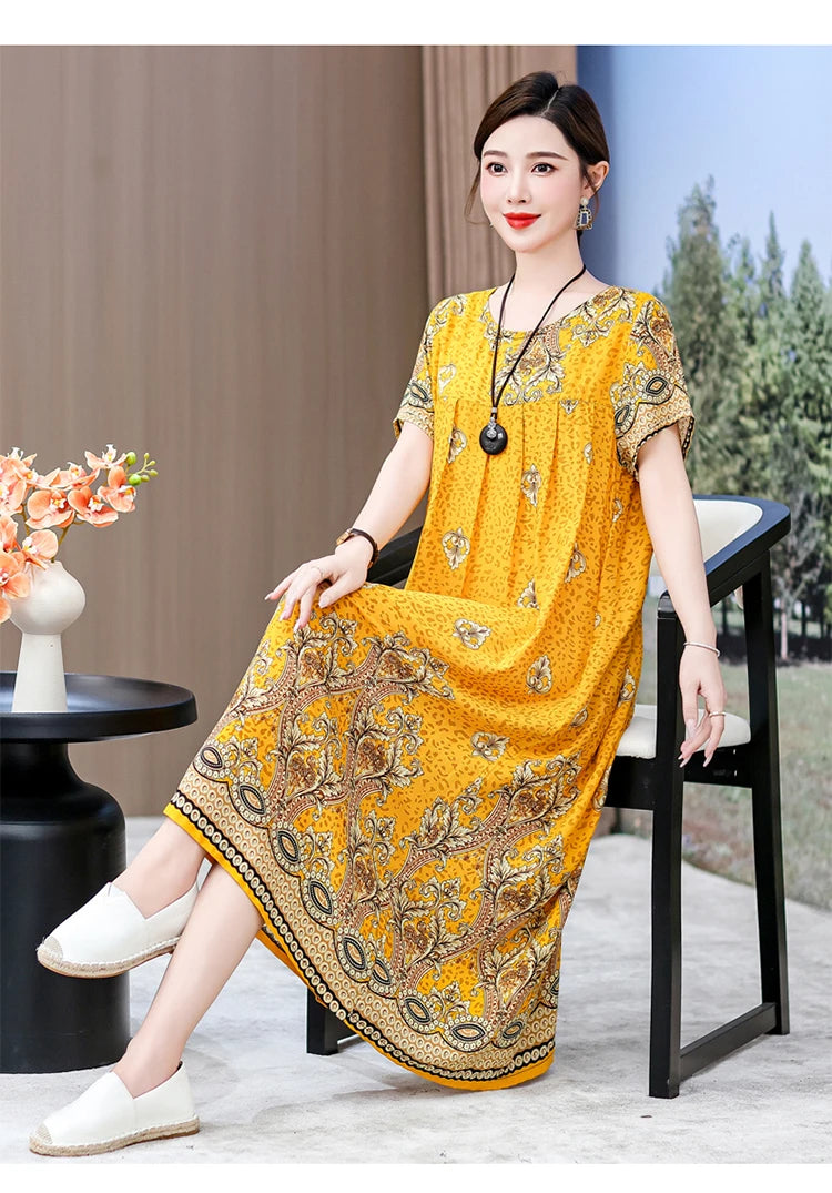 New 2025 Women Dress Female Casual short Sleeve cotton Dresses loose solid Vintage Sweet Clothing Vestidos  vestido verano