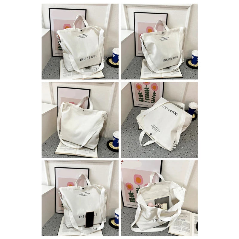 High-Quality Women’s Canvas Shoulder Bag | Sophisticated Cotton Cloth Shopping Bag | Elegant Large Tote for Students & Girls | Fashion-Forward Solid Color Book Bag with Secure Zipper Luxegan