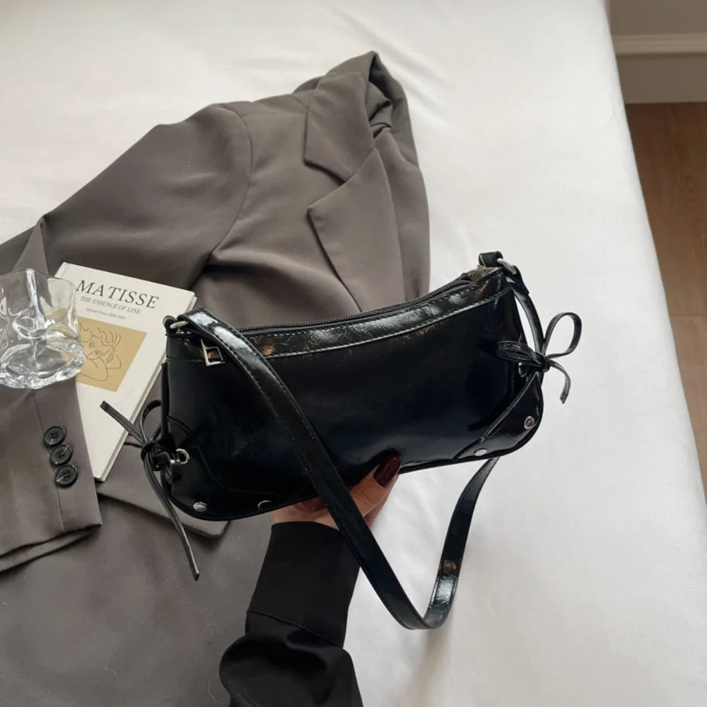 Y2K Designer Solid Color Shoulder Bag | Fashion PU Leather Bow Tie Armpit Bag for Women & Girls Luxegan