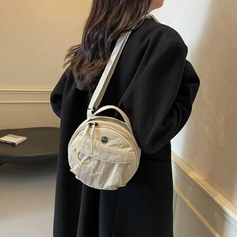Cute Korean Style Nylon Shoulder Bag | Small Round Bag, Mini Crossbody Bag & Mobile Phone Storage Purse Luxegan