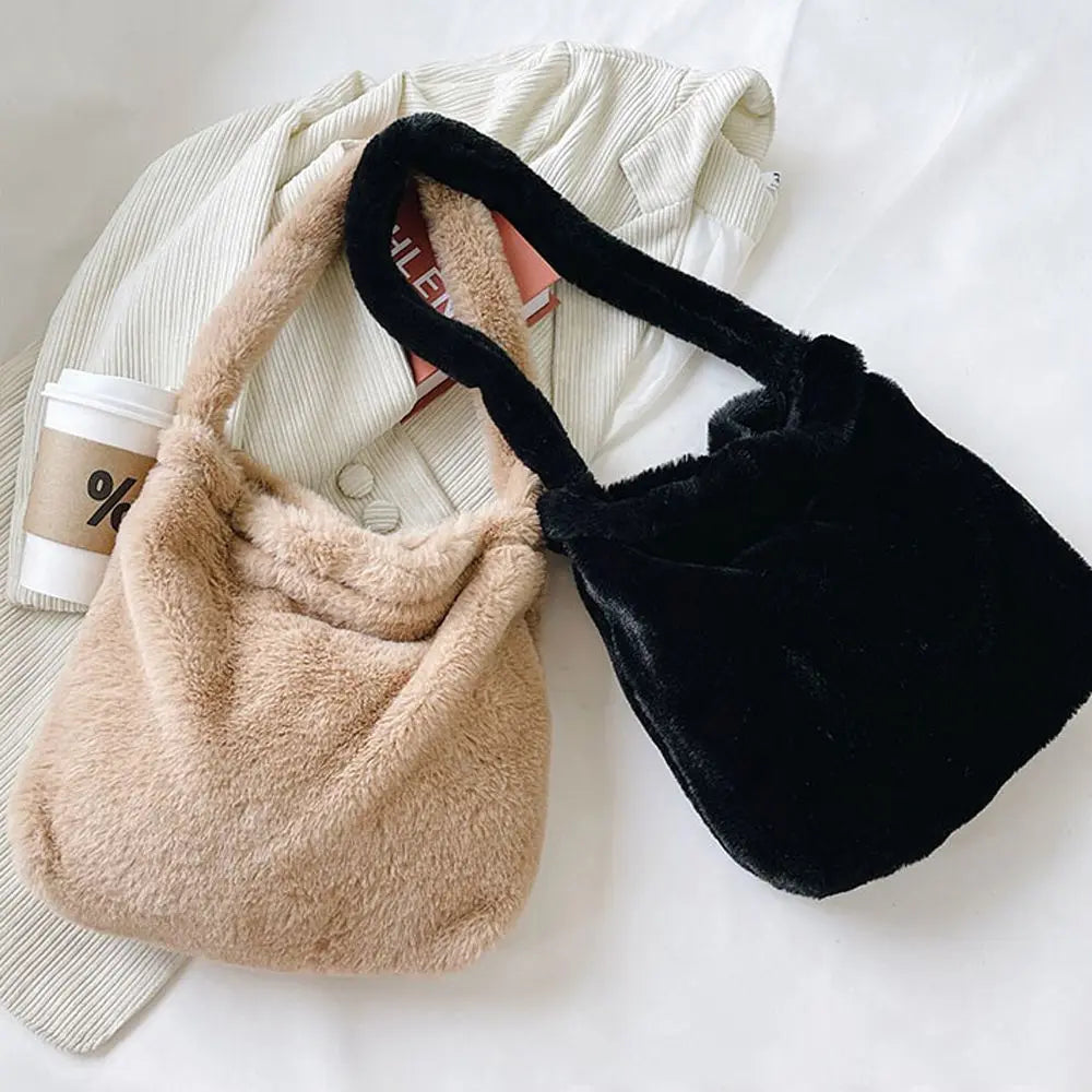 Plush Tote Bag | Fluffy Shoulder & Top-Handle Handbag Luxegan
