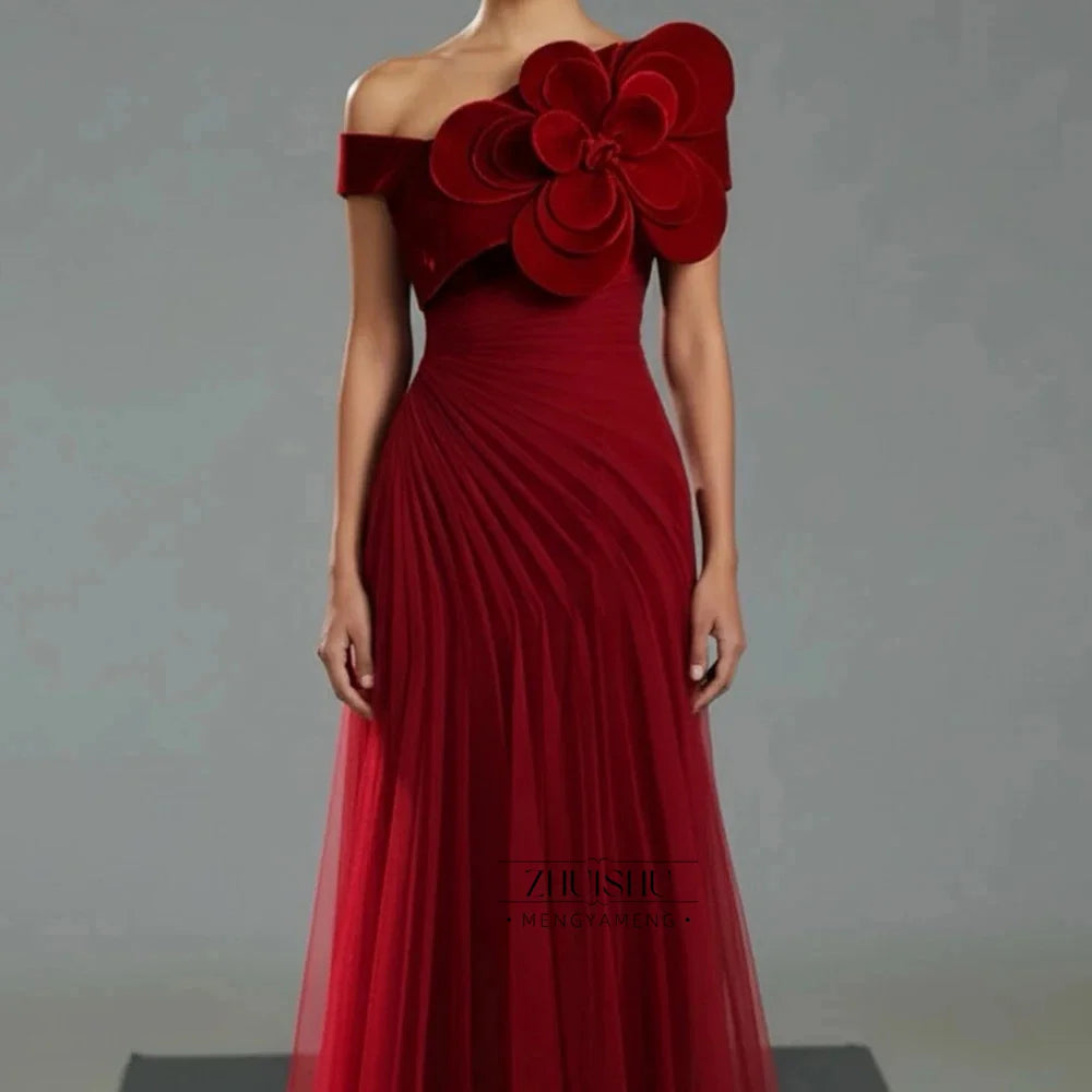 3D Flower Tulle Off-Shoulder Evening Gown | Backless Pearl Beaded Bespoke Formal Dress Luxegan