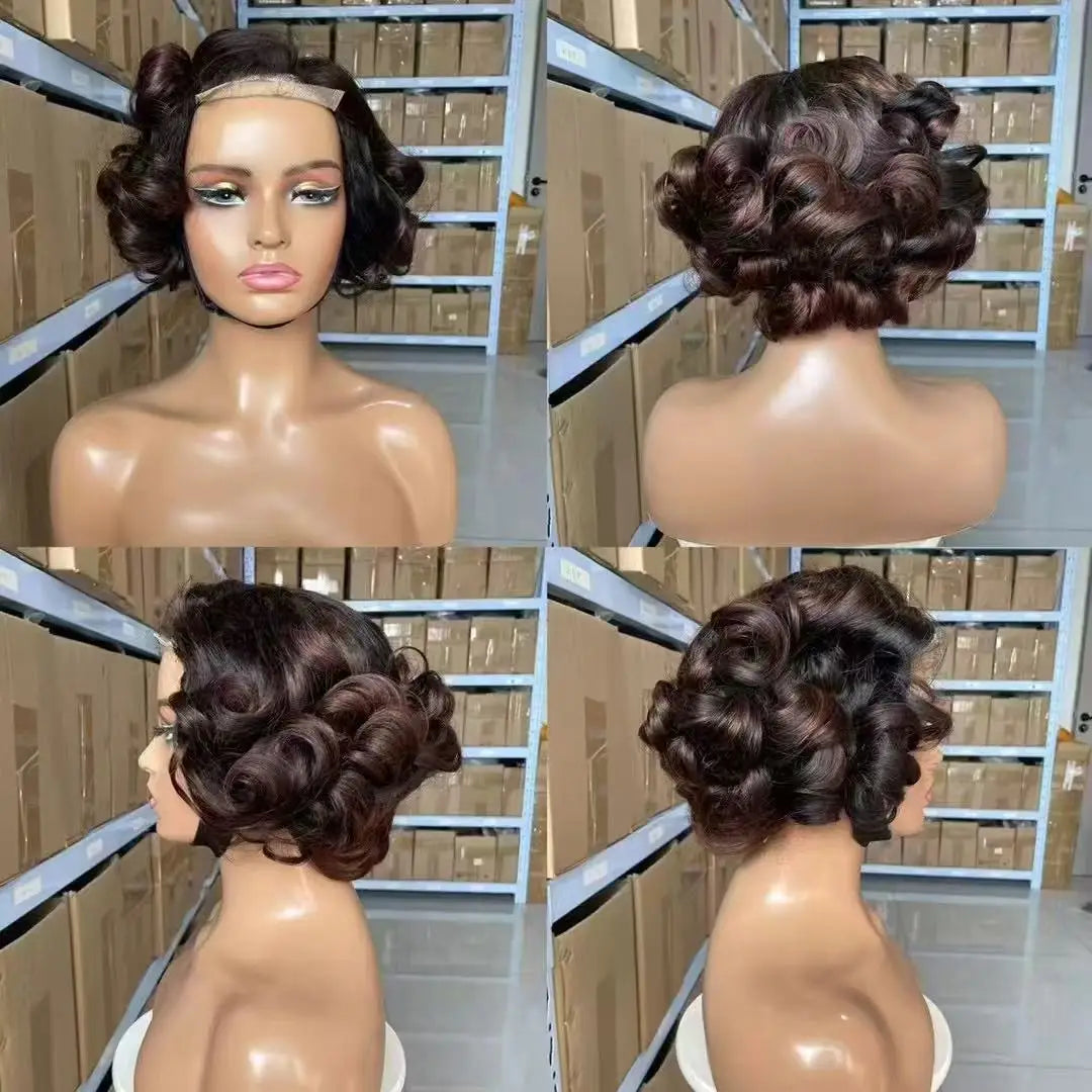 Burgundy Ombre Bouncy Wave Wig | Sophisticated 300% Density Loose Curly Bob | Elegant 4x4 HD Transparent Lace Closure | "Dignified" 12-Inch Raw Indian Virgin Hair for Effortless "Wear & Go" Styling Luxegan