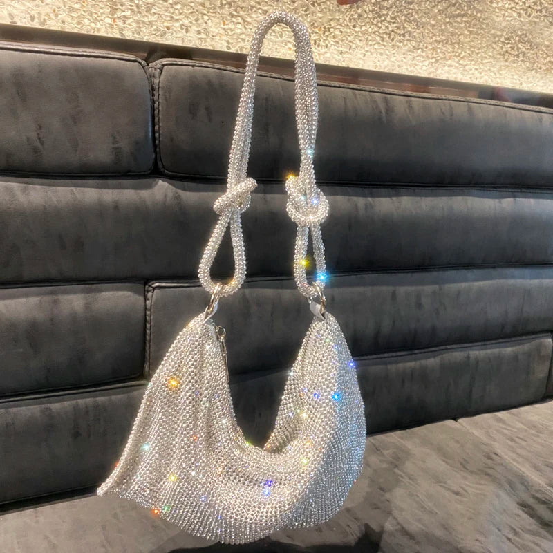 Bolso Hobo de Lujo con Diamantes de Imitación | Bolso de Noche de Cristal Brillante Hecho a Mano | Bolso de