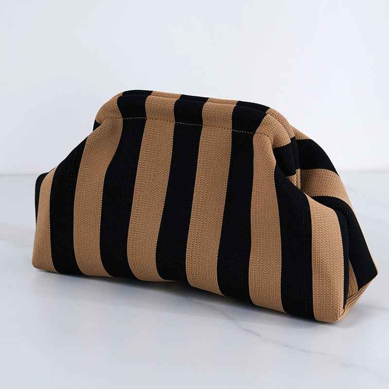 Cotton Woven Shell Clutch | Soft Casual Ruched Colorblock Summer Bag Luxegan