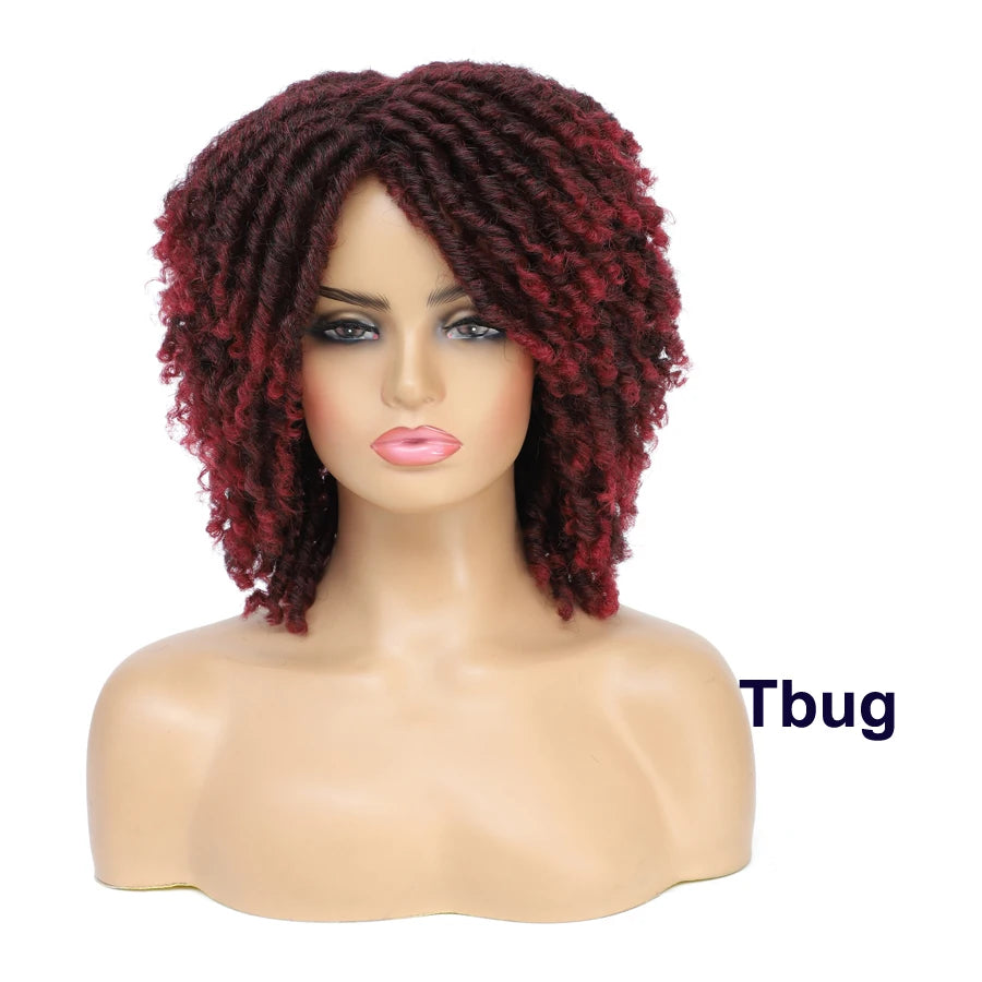 Short Afro Curly Faux Locs Wig | Twist Braids | Heat Resistant | Ombre Brown | Black Women Luxegan