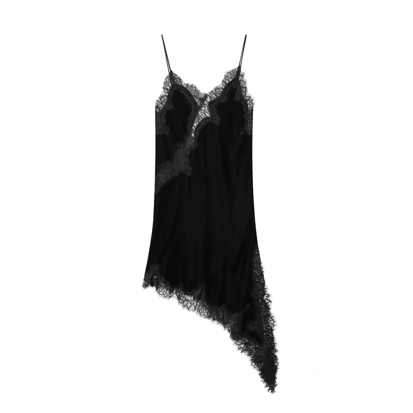 Square Collar Lace-Up Satin Spliced Mini Dress | Sleeveless Backless Asymmetric A-Line Party Dress Luxegan