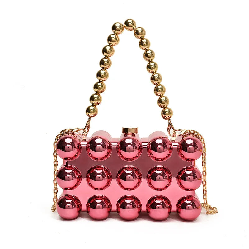 Luxury Acrylic 'Cake Box' Bag | Elegant Gold Beaded Chain Handbag Luxegan
