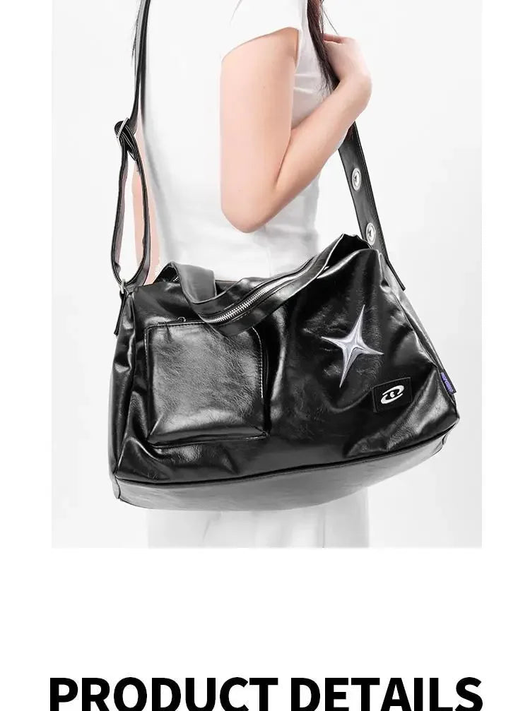 Silver Y2K Tote Bag for Women | Aesthetic Luxury Designer Large Capacity Shoulder Bag (Commuter PU Leather Shopper Handbag) Luxegan