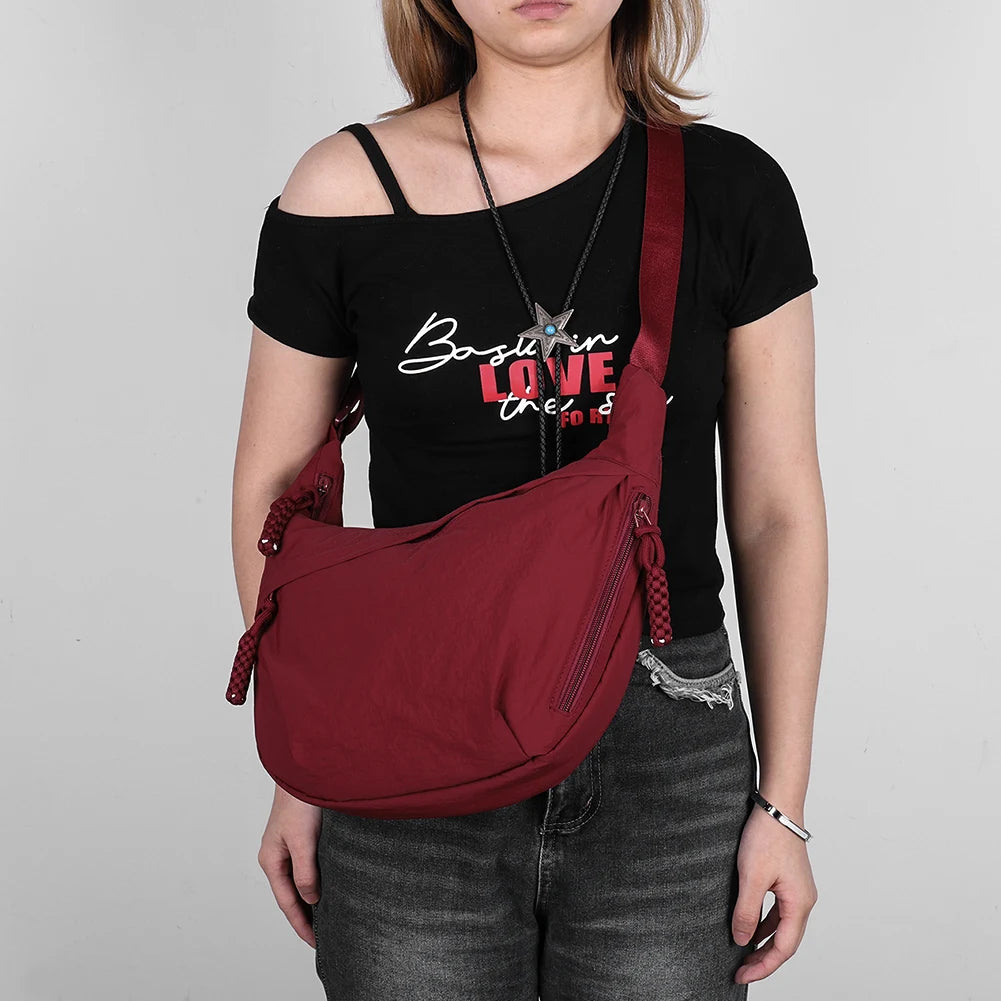 Versatile Nylon Crossbody Bag | Fashionable Zippered Tote Handbag | Adjustable Strap Hobo Shoulder Bag | Lightweight Casual Sling Bag for Outdoor Travel & Daily Use Luxegan