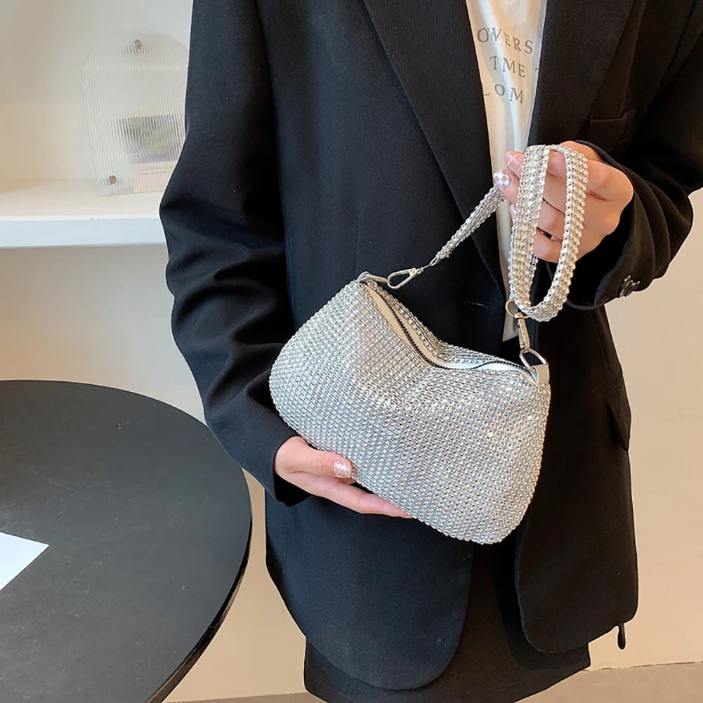 Bling Rhinestone Tote Bag | Soft Chain Shoulder & Handbag Luxegan