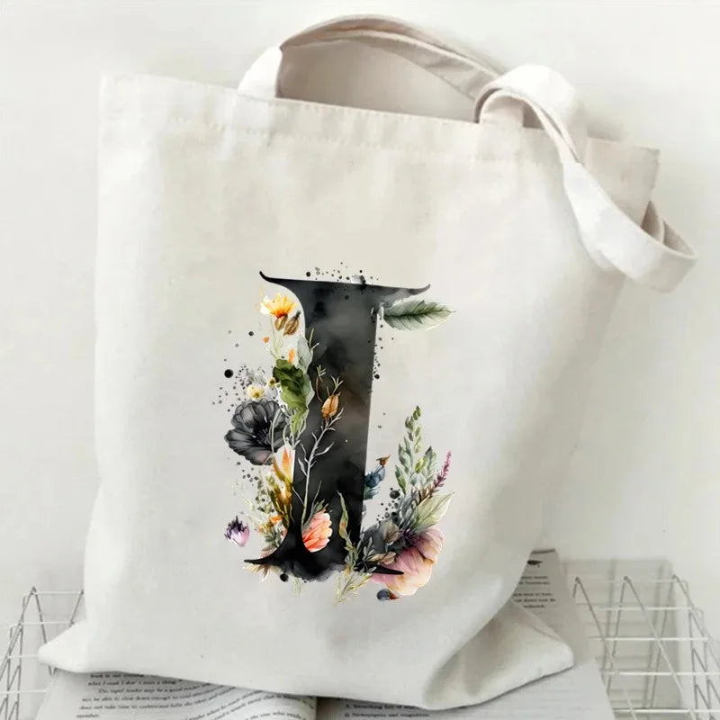 Harajuku Letter & Flower Canvas Tote | Eco Reusable Shopping Bag Luxegan