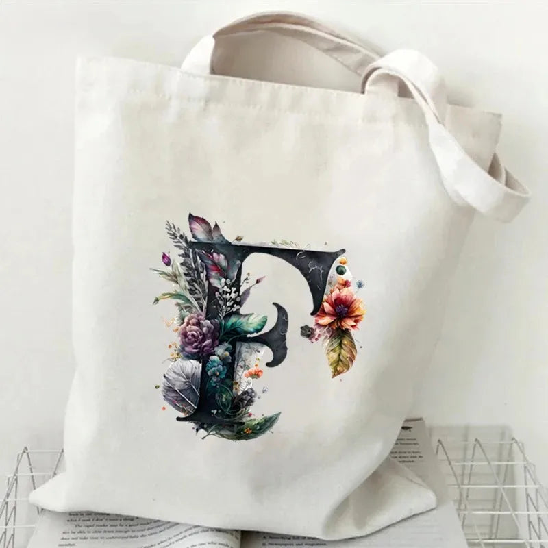 Harajuku Letter & Flower Canvas Tote | Eco Reusable Shopping Bag Luxegan