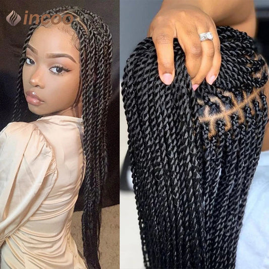 Goddess Faux Locs & Senegalese Twist Lace Front Wig | Box Braids | Full Lace Frontal | Synthetic Braids Luxegan