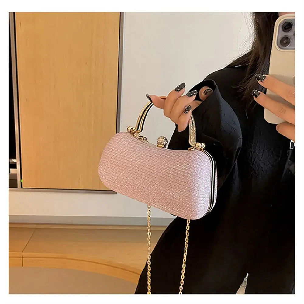 Wedding Bridal Beaded Evening Bag | Sophisticated Rhinestone-Encrusted Dinner Bag | Elegant Egg-Shape Chain Handbag | "Dignified" Satin-Lined Diamond Clutch for Versatile Party Styling Luxegan