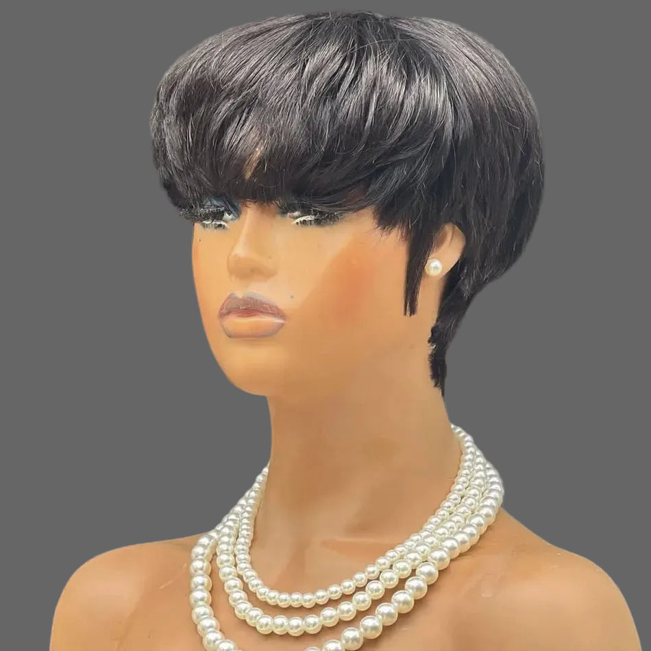 Glueless Full Lace Short Pixie Cut Human Hair Wig | Sophisticated "Free Part Pixie Bob" Silhouette | Medium Brown Normal Lace & Brazilian Remy Construction | "Dignified" High-Performance Natural Color System for Radiant Versatile Styling Luxegan