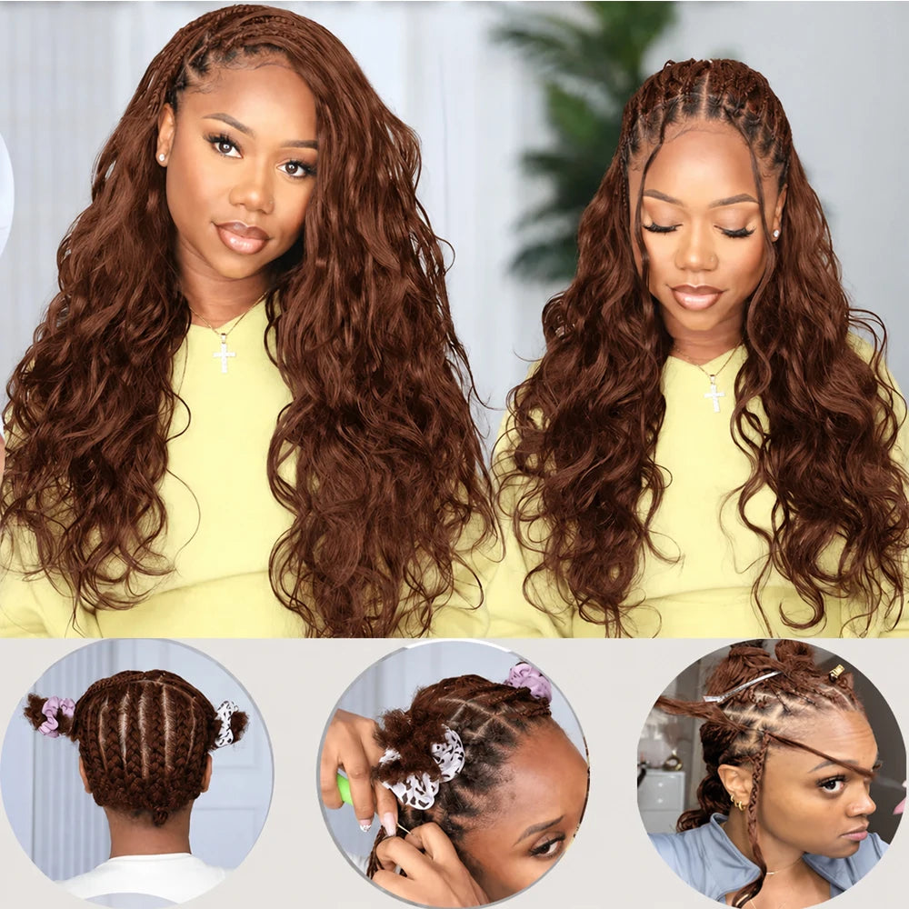 Feather Brown Body Wave Human Hair Crochet Extensions | 16–24 Inch Luxegan