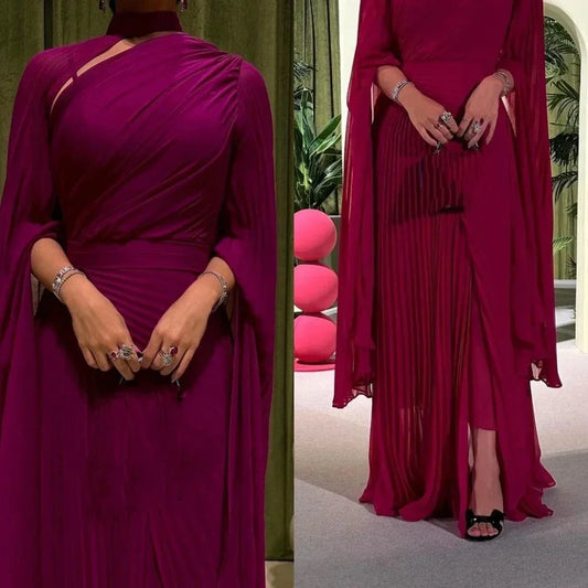 Vestido largo de fiesta a medida con cuello alto, corte A, estilo jersey drapeado, para ocasiones especiales, clásico, exquisito, estilo moderno, campestre